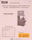 Dake Parma Trademaster, Section I & II, Band Saw, Instructions and Parts Manual